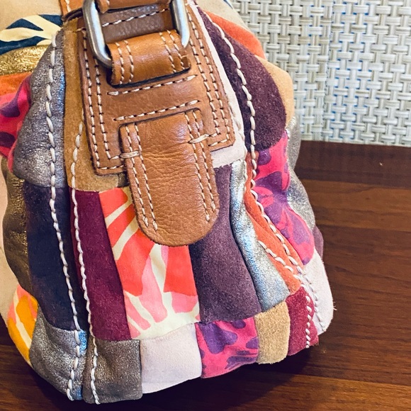 🌟4xHP🌟VTG 1990s Fossil Patchwork Leather & Suede Shoulder Bag - Picture 10 of 15